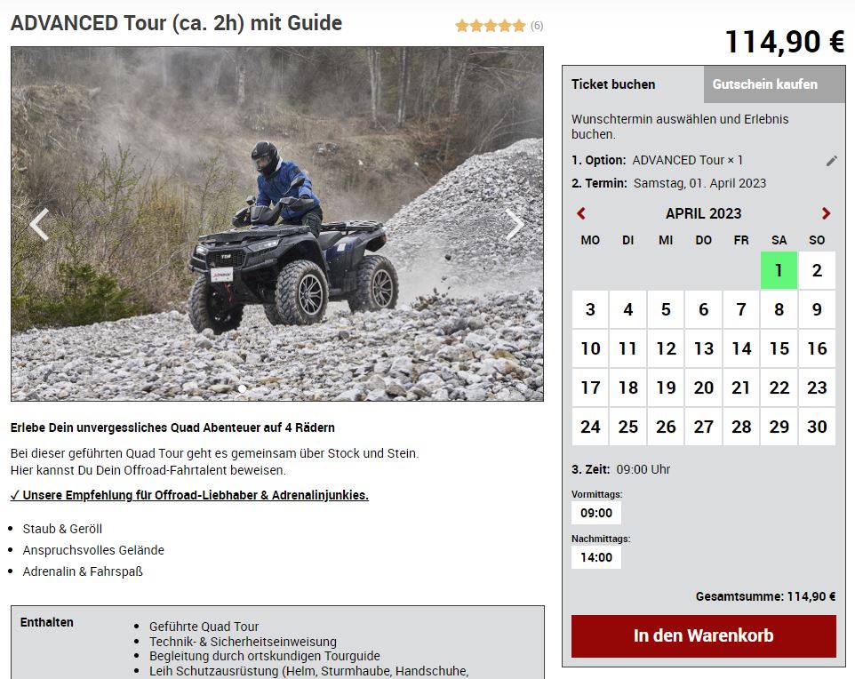 Gutschein Geschenk Quad Tour buchen